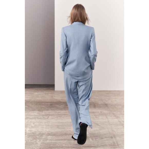 NWT ZARA ZW COLLECTION LIGHT BLUE BUTTONED TAILORED JACKET, SIZE: Small - Picture 3 of 13